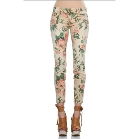 Current Elliot Sz 27 Watercolor Floral Print Cropped Jeans Womens RARE - Picture 13 of 13